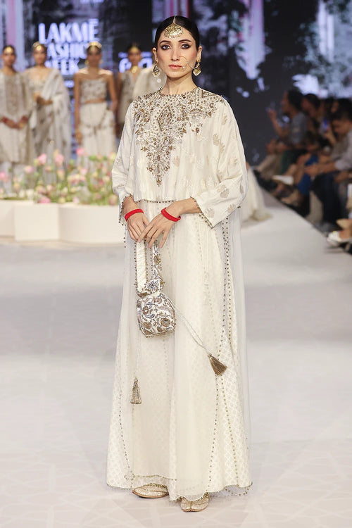 Roha Off White Anarkali Buta Raneem Tunic With Sharara Set