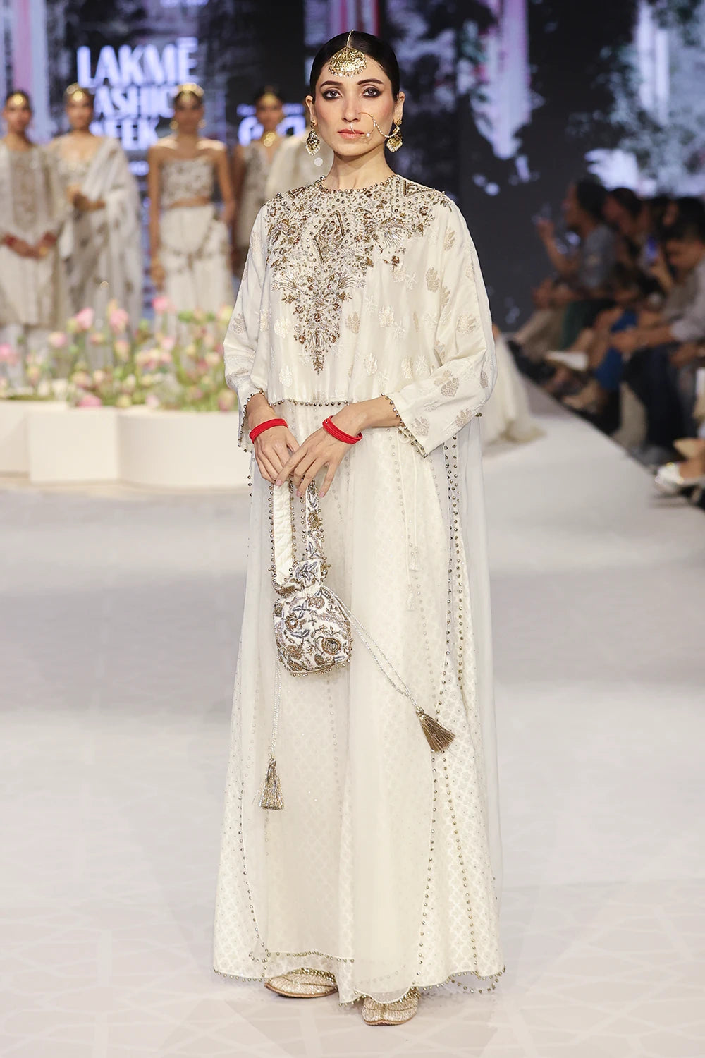 Roha Off White Anarkali Buta Raneem Tunic With Sharara Set