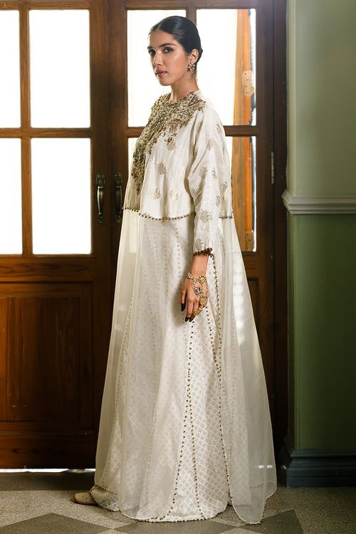 Roha Off White Anarkali Buta Raneem Tunic With Sharara Set