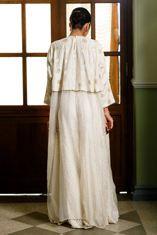 Roha Off White Anarkali Buta Raneem Tunic With Sharara Set