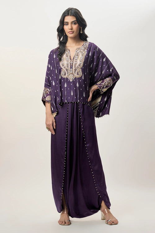 Zaya Purple Chiniya Silk Embroidered Top And Dhoti Skirt