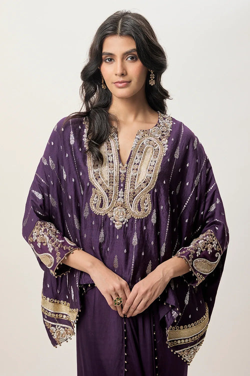 Zaya Purple Chiniya Silk Embroidered Top And Dhoti Skirt