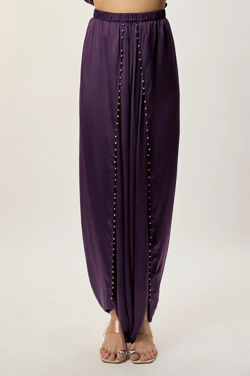 Zaya Purple Chiniya Silk Embroidered Top And Dhoti Skirt