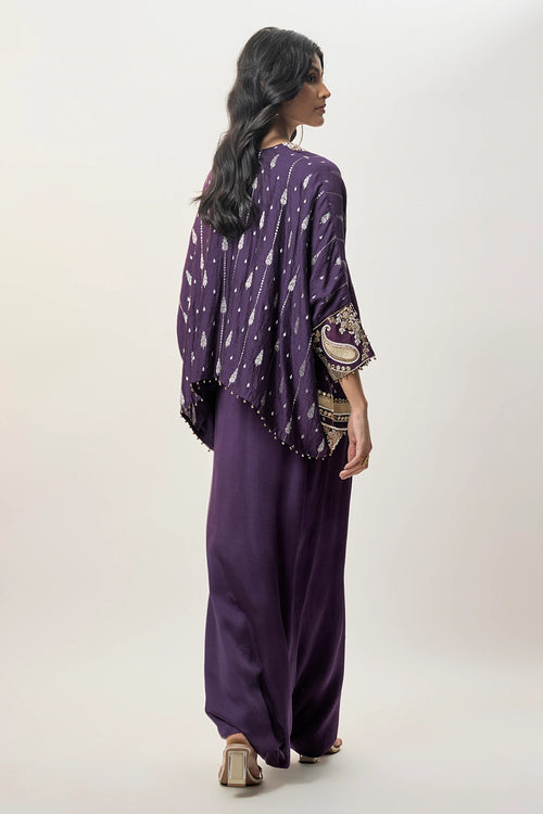 Zaya Purple Chiniya Silk Embroidered Top And Dhoti Skirt