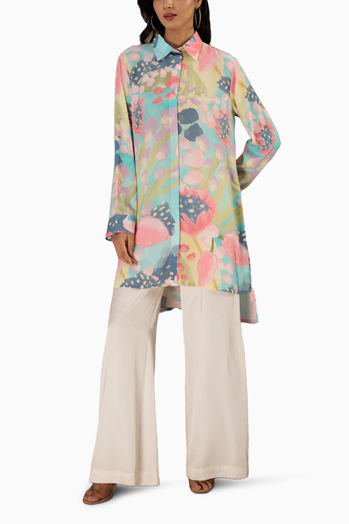 Euphoria Printed Roll-Up Sleeve Shirt Dress