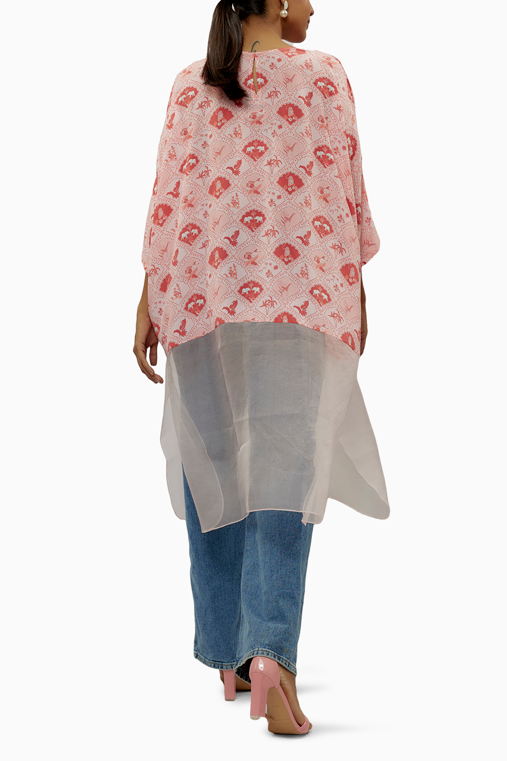 Blush Pink Printed Crepe And Organza Raneem Tunic