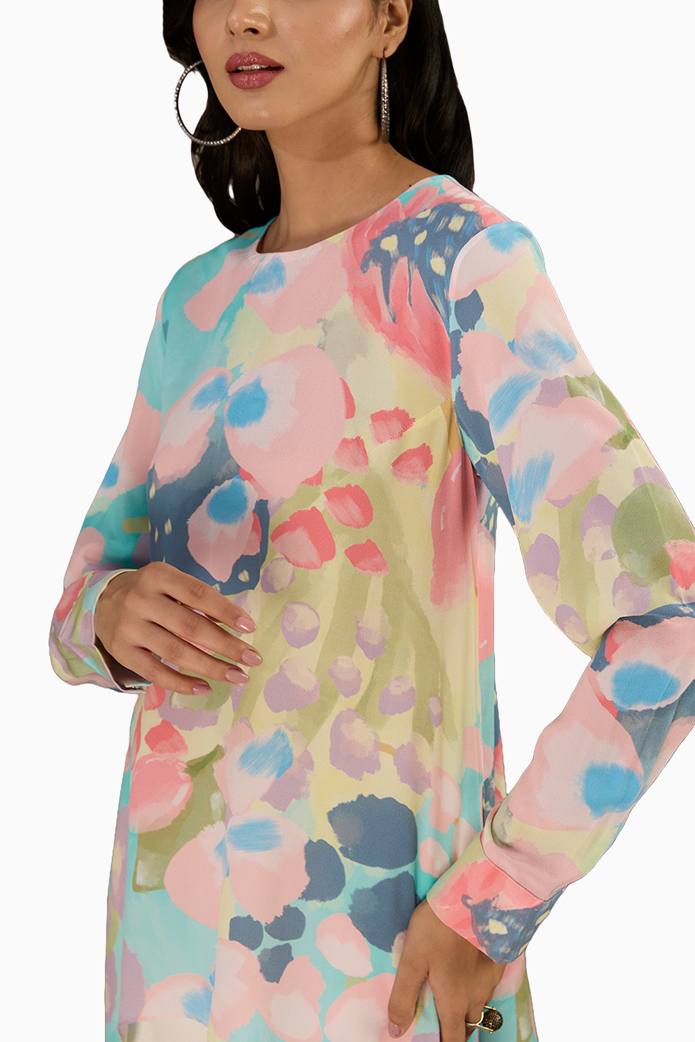 Euphoria Printed Crepe Tunic With Side Tail