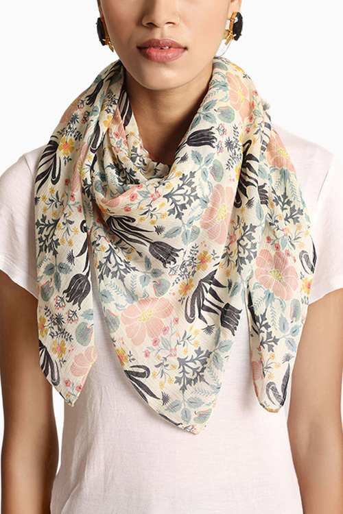Cream Tulip Garden Printed Scarf