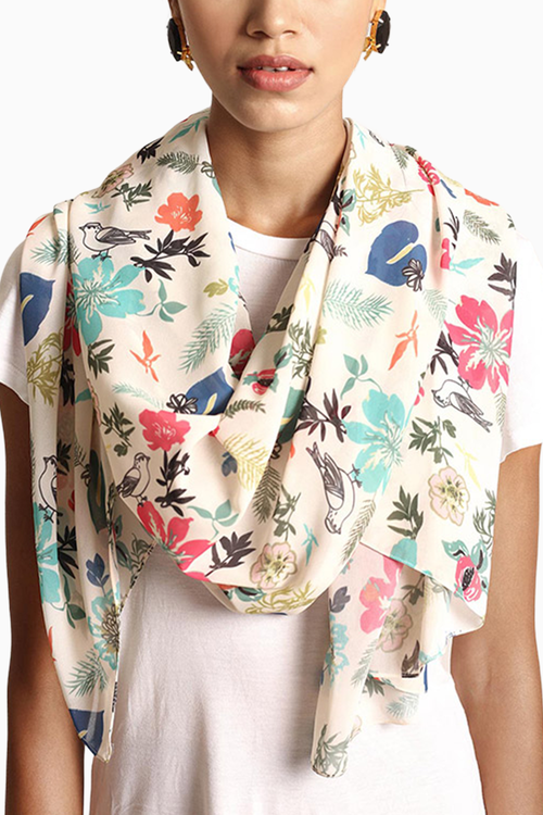 Cream Saheba Printed Scarf