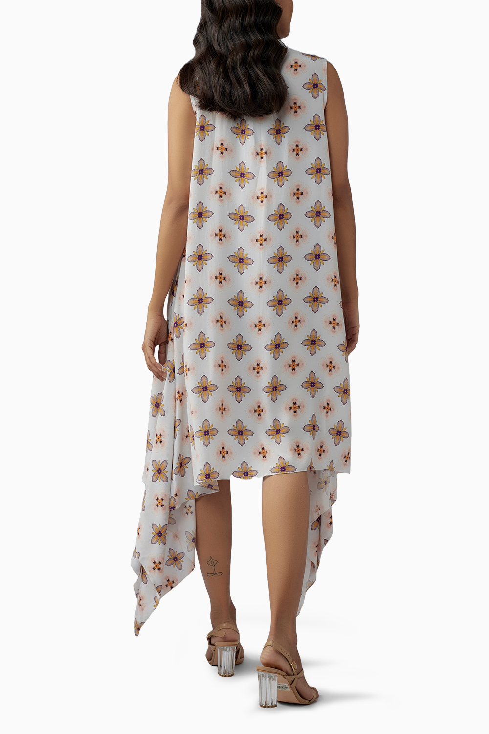 Ivory Printed Crepe Side Tail Tunic