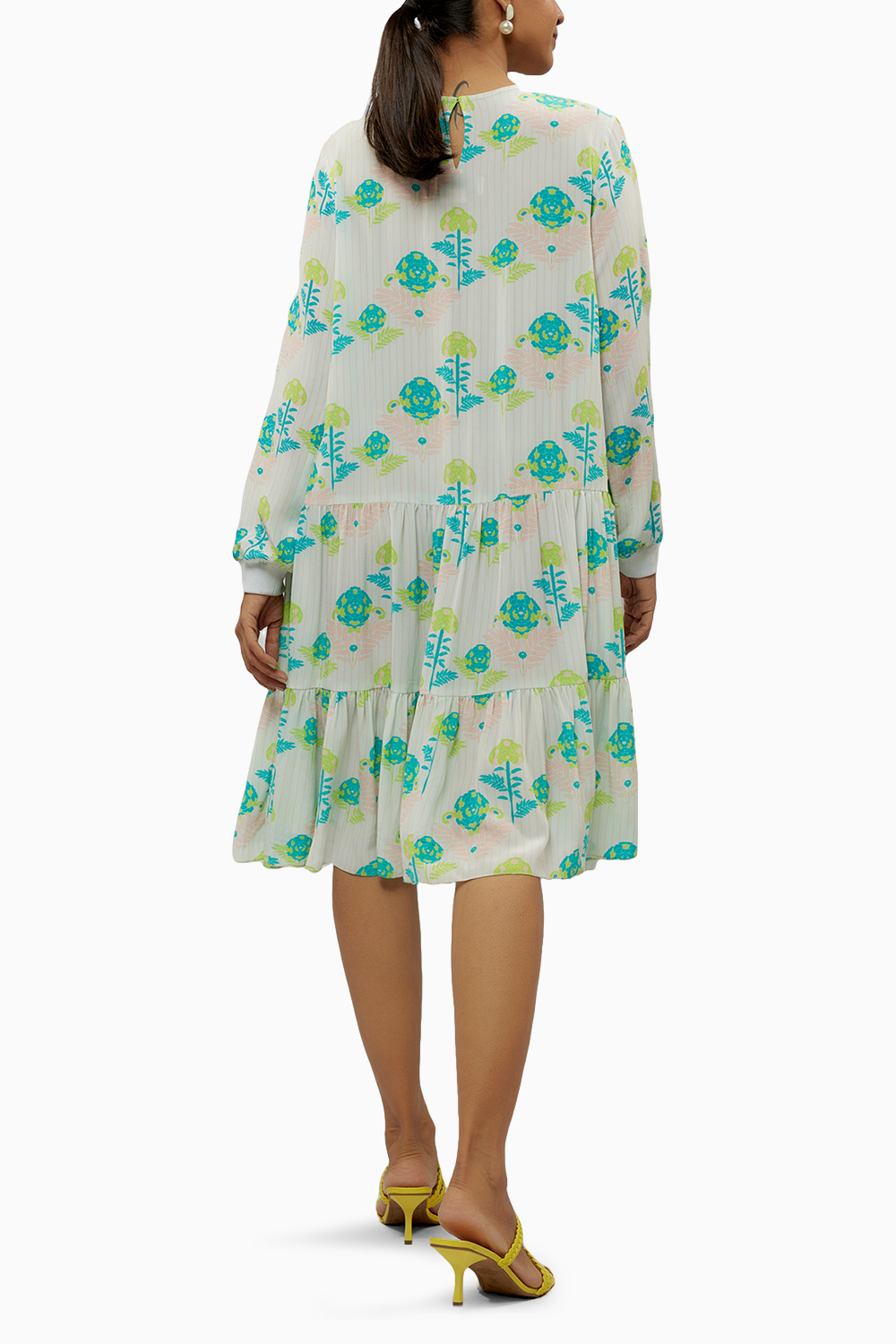 Teal Printed Crepe Frill Hem Tunic