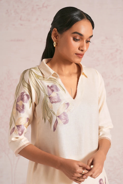 Painted Petals Parchment Kurta Set