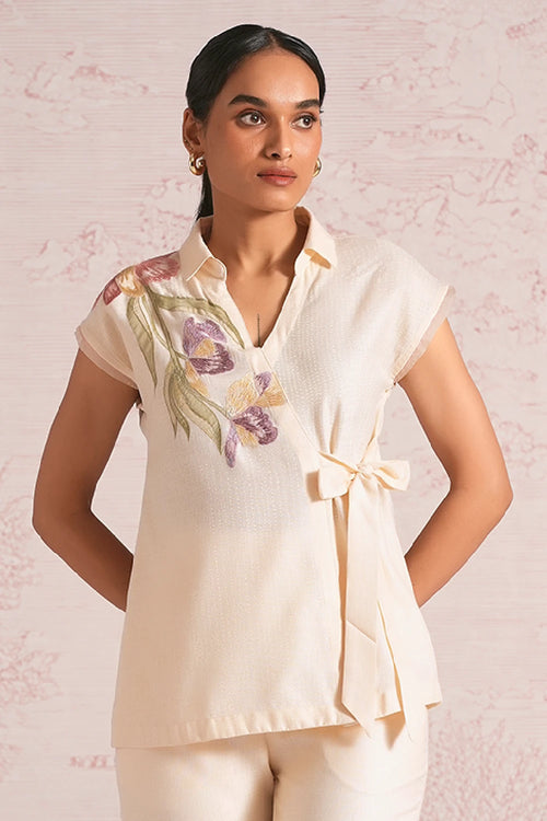 Painted Petals Parchment Wrap Top