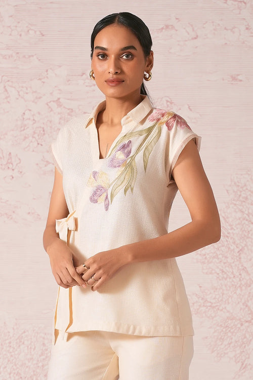 Painted Petals Parchment Wrap Top
