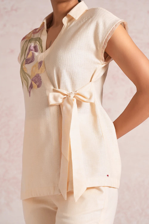 Painted Petals Parchment Wrap Top