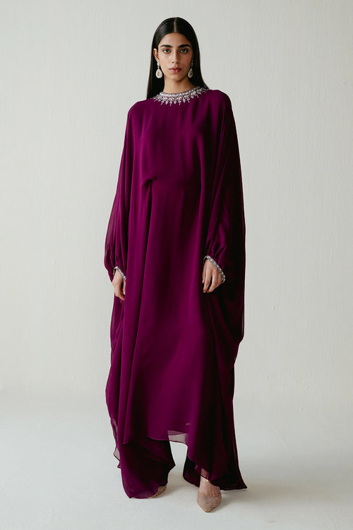 Wine Crystal Work Kaftan