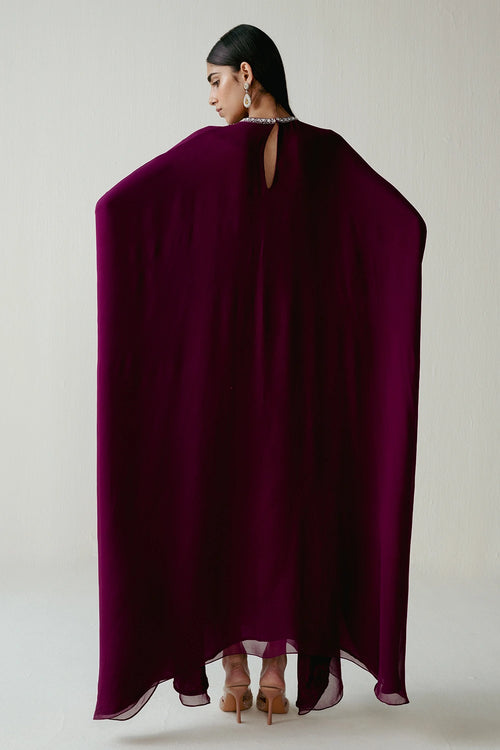 Wine Crystal Work Kaftan