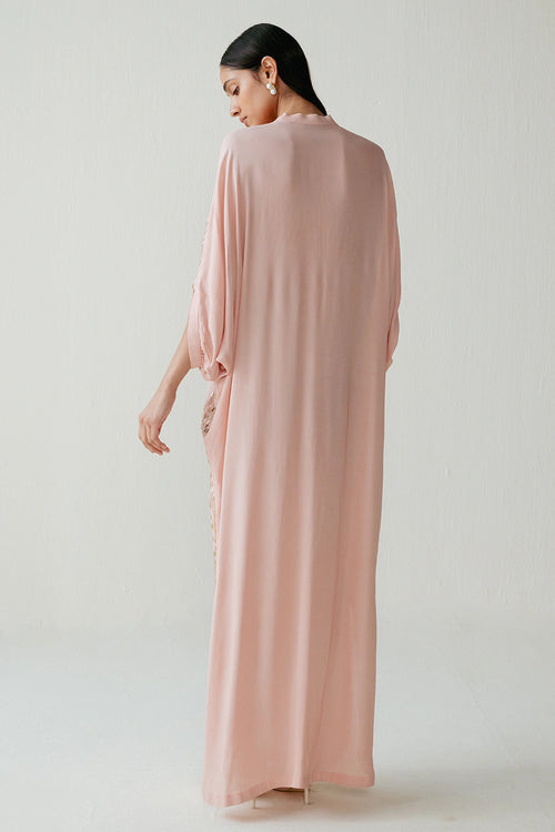 Peach Double Georgette Sequins Work Kaftan