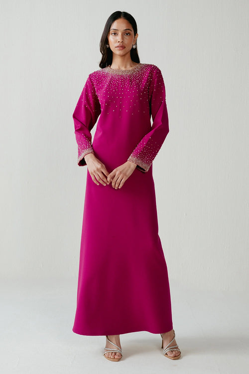 Purple Thick Fabric Beads Work Jalabiya