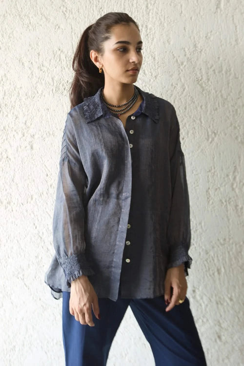 Blue Steel Patched Scrunchy Shirt