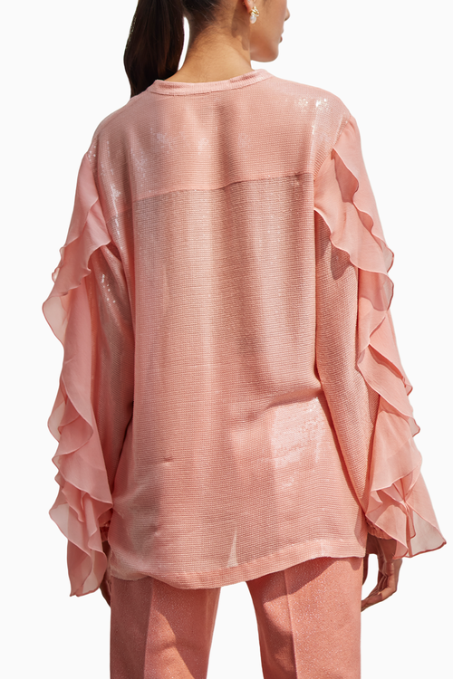 Peach Garden Sequins Ruffle Shirt