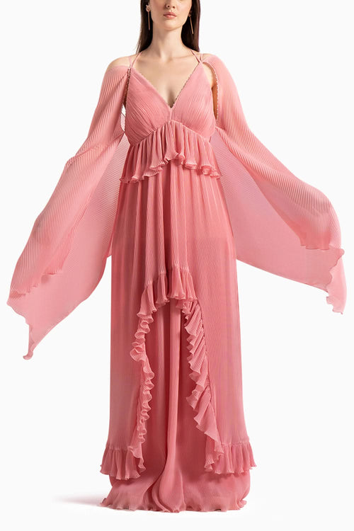 Peach Georgette Pleated Dress