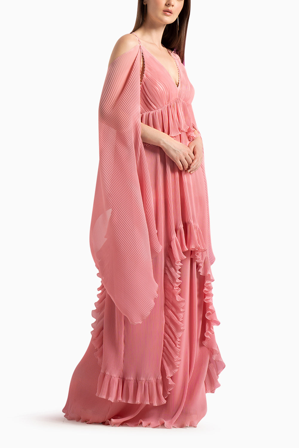 Peach Georgette Pleated Dress