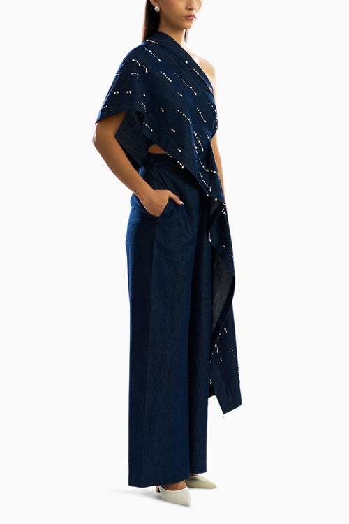 Pearfall Asymmetrical Denim Top and Core Pants