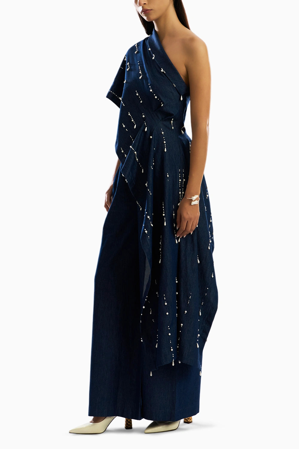 Pearfall Asymmetrical Denim Top