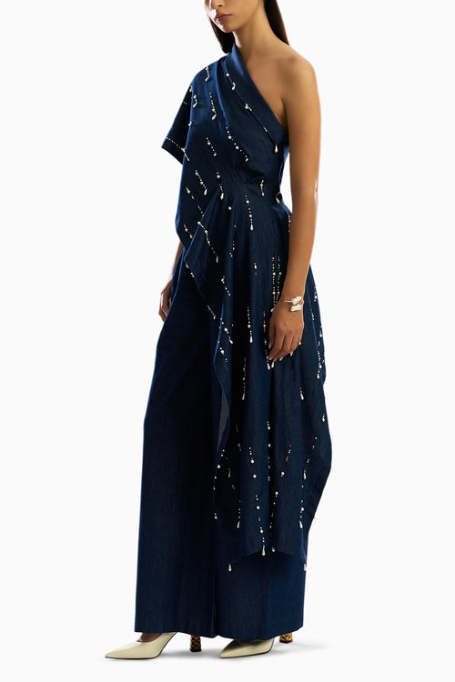 Pearfall Asymmetrical Denim Top and Core Pants