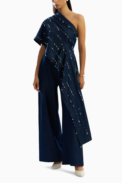 Pearfall Asymmetrical Denim Top and Core Pants