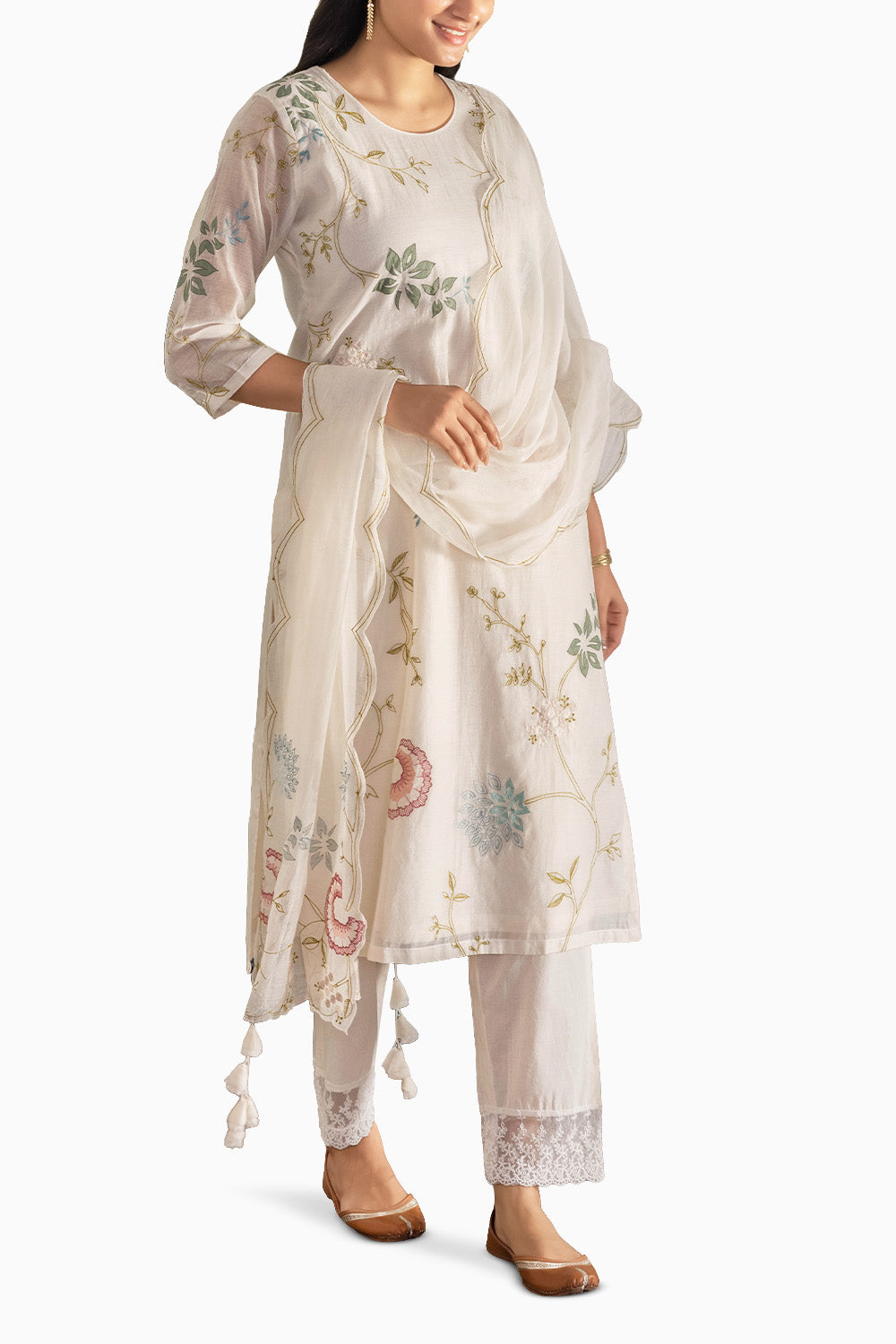 Pearl Embroidered Floral Kurta Set