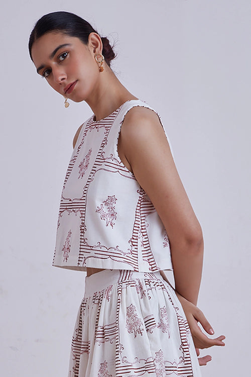 Penelope Red Hand Printed Top