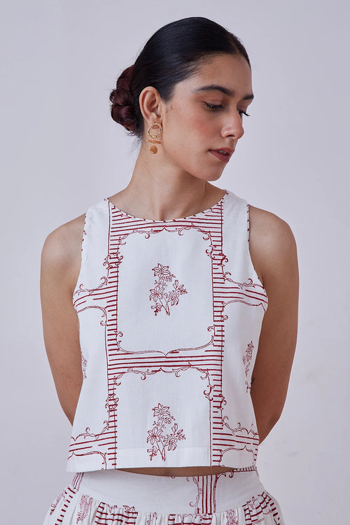 Penelope Red Hand Printed Top