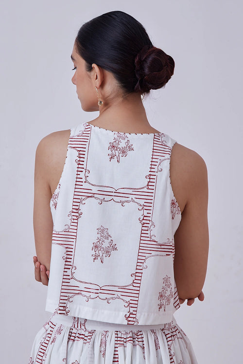 Penelope Red Hand Printed Top