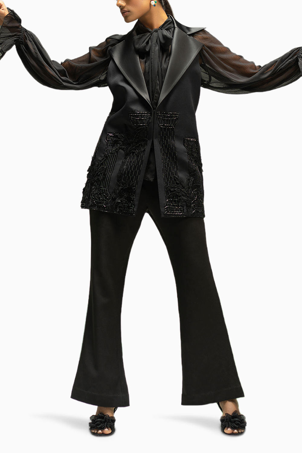 Black Pillar Embroidered Pant Suit
