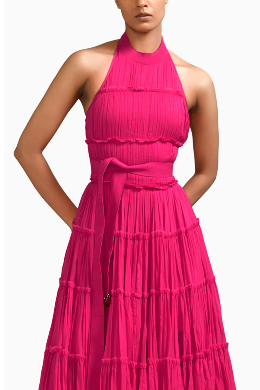 Pink Backless Tiered Gown