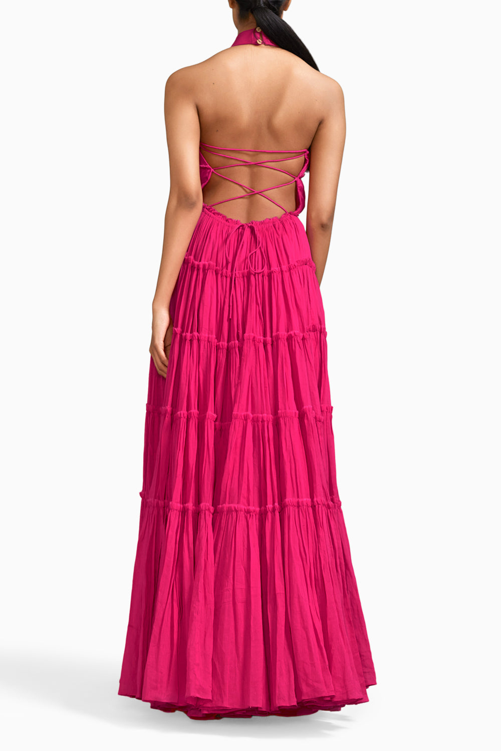 Pink Backless Tiered Gown