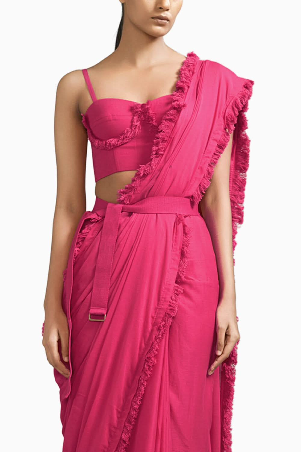 Pink Fringed Saree