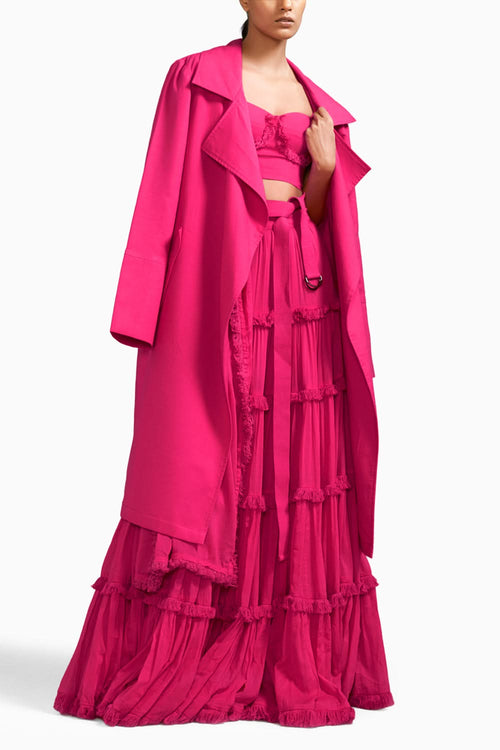 Pink Fringed Tiered Lehenga Jacket Set