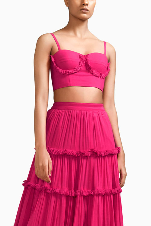 Pink Fringed Tiered Lehenga Set