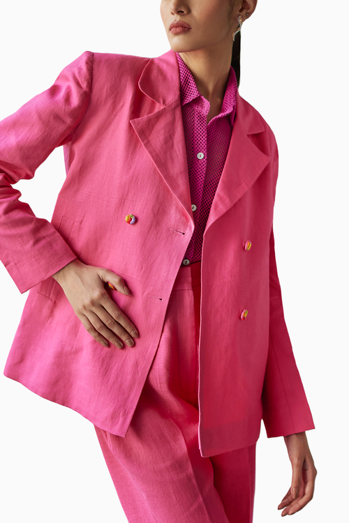 Pink Coronation Linen Jacket Set