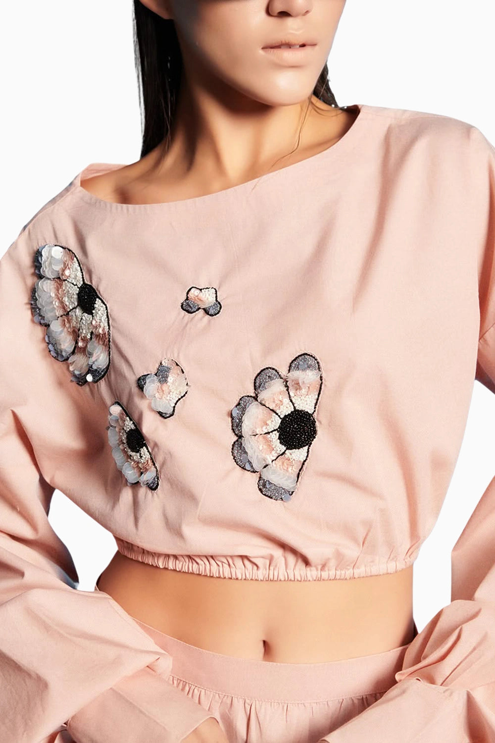 Pink Embroidered Top With Skirt