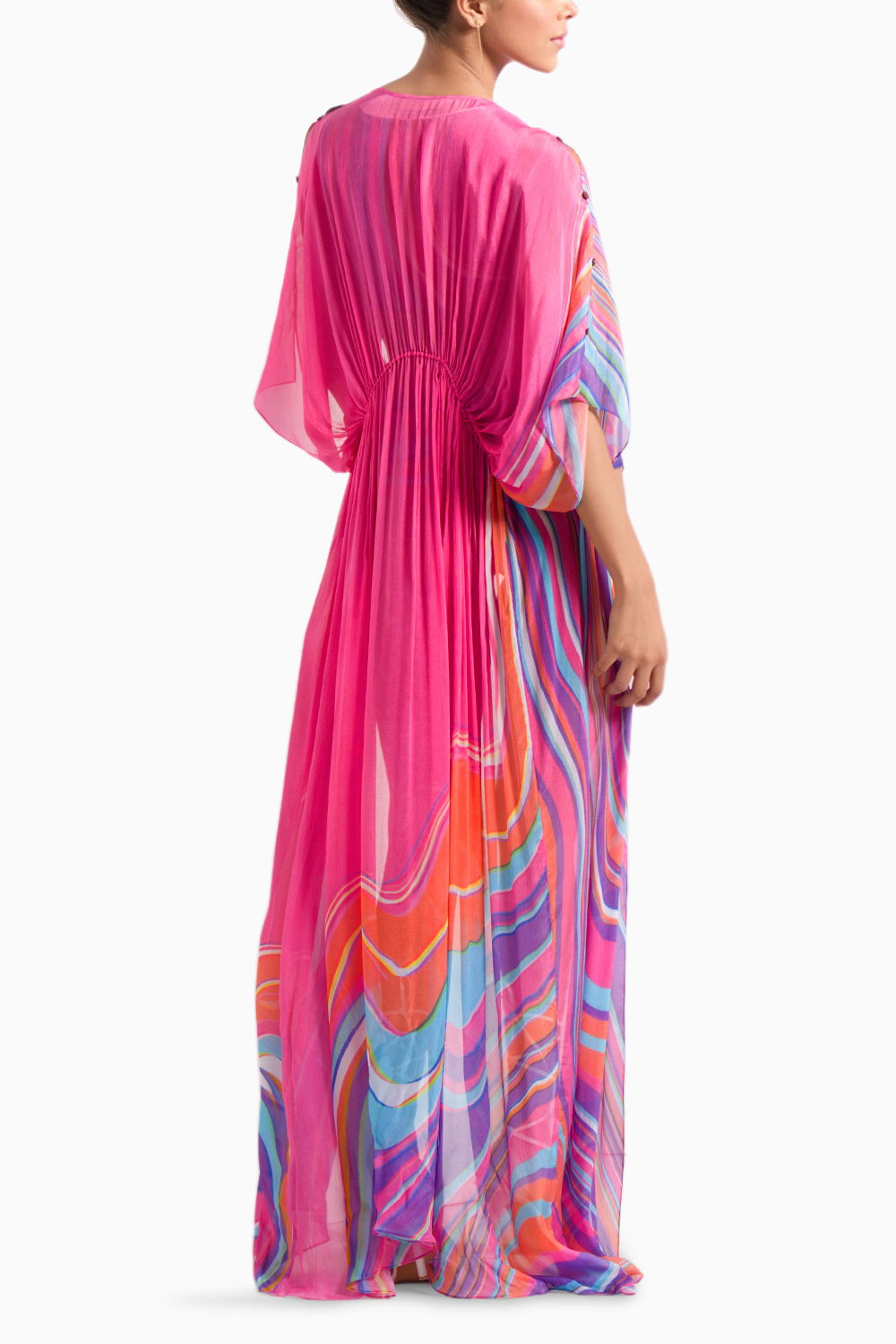 Pink Marma Body Suit with Chiffon Cape
