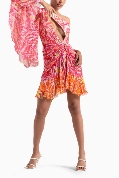 Pink Twisted Leaf Short Dress
