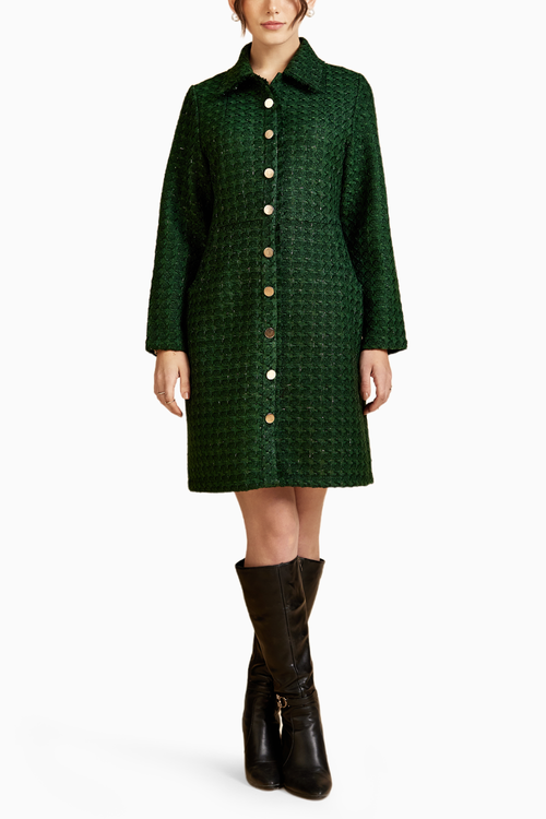 Forest Front Open Tweed Jacket Dress