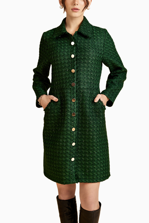 Forest Front Open Tweed Jacket Dress