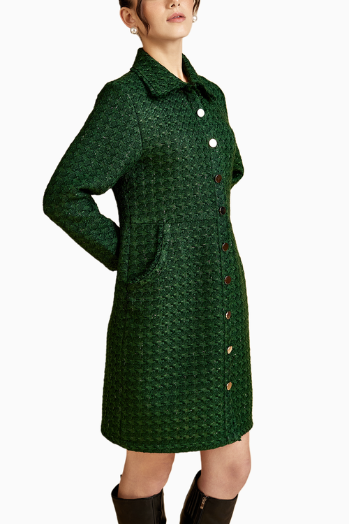 Forest Front Open Tweed Jacket Dress