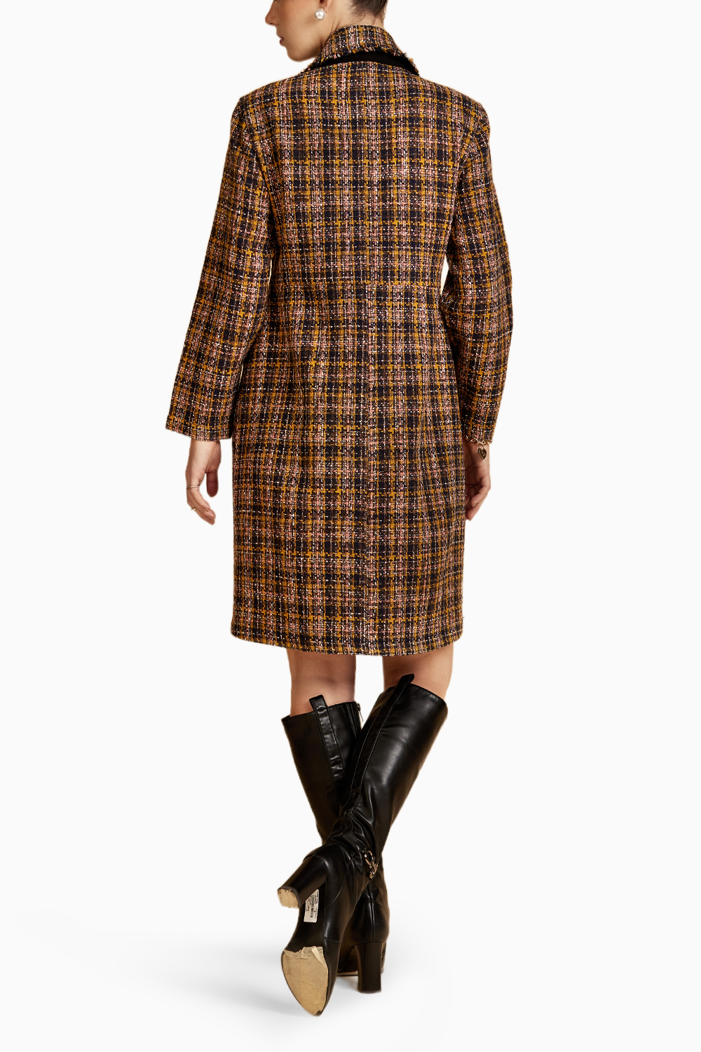 Brown Front Open Tweed Jacket Dress