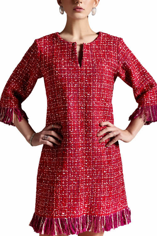 Vibrant Ruby Tweed Dress